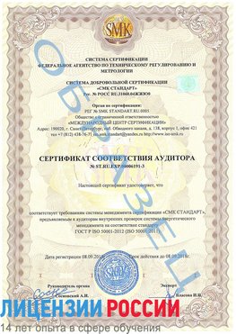 Образец сертификата соответствия аудитора №ST.RU.EXP.00006191-3 Октябрьский Сертификат ISO 50001